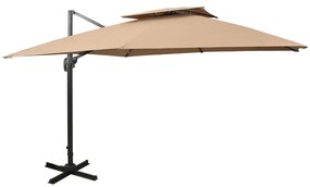 vidaXL Guarda-sol de jardim cantilever toldo duplo cinza-acastanhado