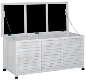 Outsunny Baú de madeira ao ar livre Caixa de armazenamento de jardim com tampa que pode ser aberta 127x56x60 cm Branco