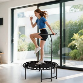 Trampolim de fitness com cordas elásticas, pega ajustável em 5 posições, capacidade de 100 kg, aço, Ø102x132 cm, preto
