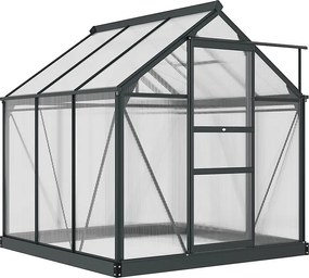 Estufa de jardim em policarbonato, 3,65 m², 190 x 192 x 201 cm, resistente aos raios UV, base reforçada, calha, cinzenta
