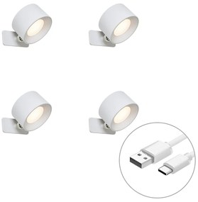 Conjunto de 4 luminárias de parede e teto modernas brancas com LED recarregável - Bright