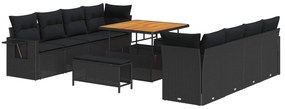 vidaXL Conjunto de Sofá de Jardim com almofada 11 pcs Preto vime PE