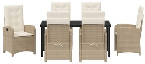 Conjunto de Jantar de Jardim com Almofadas Bege de Rattan Polimérico