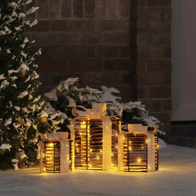 vidaXL Decoração de Caixa de Presente 3 pcs Branco quente Vime