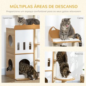 Arranhador para Gatos 133 cm com Caverna Plataformas Bola Suspensa e Postes de Sisal 60x48x133 cm Carvalho