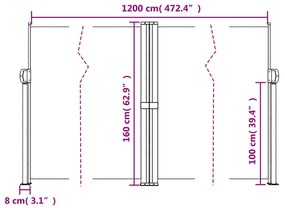 Toldo lateral retrátil 160x1200 cm preto