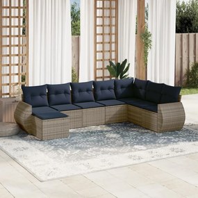 vidaXL 8 pcs conjunto sofás p/ jardim c/ almofadões vime PE cinzento
