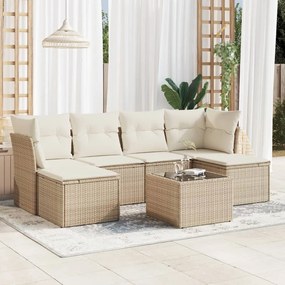 7 pcs conjunto de sofás p/ jardim com almofadões vime PE bege