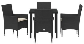 Conjunto de Jantar de Jardim com 5 Peças com Almofadas Preto Rattan Si