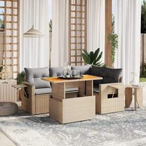 5 pcs conjunto de sofás p/ jardim com almofadões vime PE bege