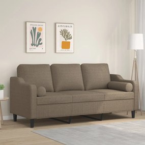 vidaXL Sofá 3 lugares c/ almofadões 180 cm tecido cinza-acastanhado