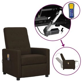 vidaXL Poltrona elevatória de massagens tecido castanho-escuro