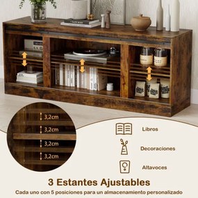 Móvel TV estilo rústico 150 x 39 x 60 cm com portas deslizantes tipo celeiro, prateleiras ajustáveis e kits antiderrapantes Café