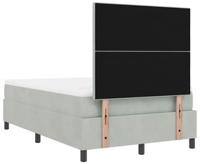 Cama Box com Colchão e Luz LED Cinza Claro 120x200 cm Veludo