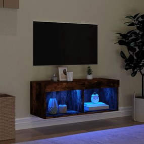 Móvel de TV com luzes LED 80x30x30 cm carvalho fumado