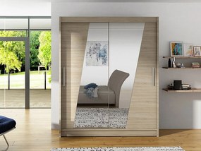 Roupeiro Closico 155, Carvalho sonoma, 200x150x58cm, 117 kg, Portas para roupeiro: Deslizante, Número de prateleiras: 5, Número de prateleiras: 5