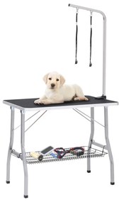 Mesa de grooming ajustável para cães com 2 laços e cesto