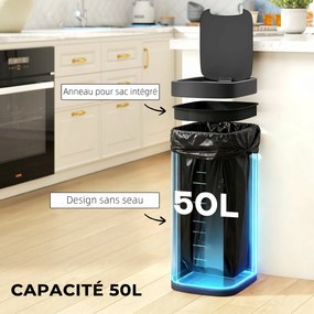 Caixote do lixo de cozinha automático de 50 L, com sensor de movimento, funciona a pilhas, 26,5 x 35,5 x 68 cm, preto
