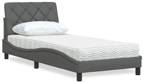 Cama com colchão 90x190 cm tecido cinzento-escuro