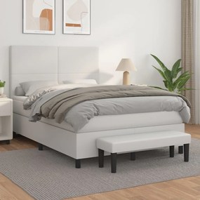 Cama com molas/colchão 140x190 cm couro artificial branco