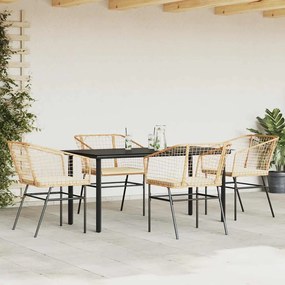 Conjunto jantar jardim 5 peças almofadas vidro vime PE castanho
