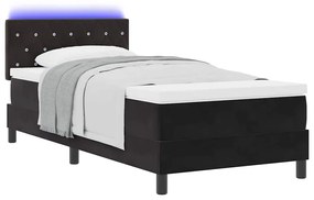 Cama Box Spring com Colchão e LED Preto 90x200 cm Veludo