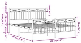 Estrutura de cama com cabeceira e pés 160x200 cm metal preto