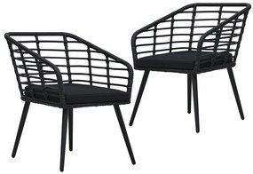 Cadeiras de jardim com almofadões 2 pcs vime PE preto