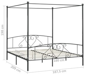 Estrutura de cama com dossel 180x200 cm metal cinzento