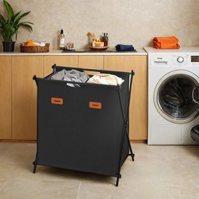 Cesto de roupa suja 115 litros e com 2 compartimentos 60 x 40 x 66 cm preto