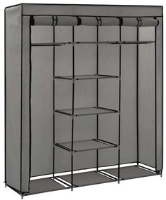 Roupeiro c/ compartimentos e varões 150x45x175 cm tecido cinza