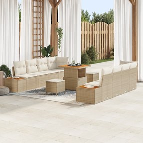 Conjunto de Sofá de Jardim de 11 Peças com Almofadas Bege em Rattan