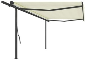 vidaXL Toldo retrátil manual com postes 5x3 m cor creme