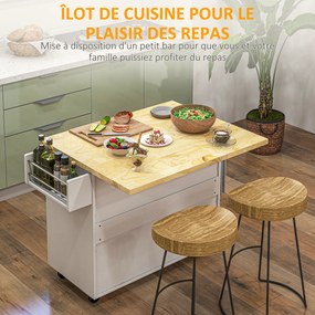 Carrinho de cozinha de apoio para ilha de cozinha com tampo rebatível, 3 gavetas, 1 armário com suporte para panos de cozinha e suporte para especiari