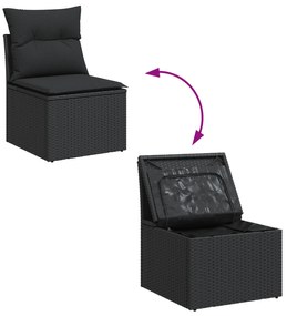 Conjunto de Sofá de Jardim de 6 Peças com Almofadas Preto Rattan Polié