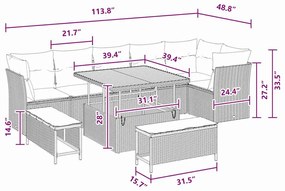 Conjunto de Sofá de Jardim com 9 Peças e Almofadas de Rattan Preto de
