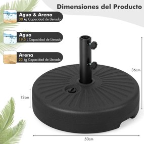 Suporte de guarda-sol insuflável resistente 50 x 36 cm (diâmetro x altura), compatível com hastes de 38/48 mm, capacidade de carga de 22 kg, para jard