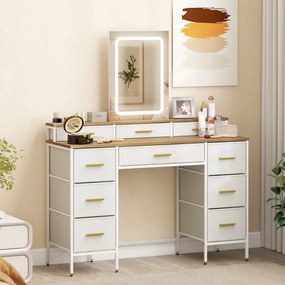 Toucador com Luzes LED de 3 Cores Espelho 10 Gavetas de TECIDO e Pés em Aço 118,5x39,5x140 cm Madeira