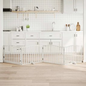 vidaXL Portão p/ cães com porta dobrável 4 painéis 320 cm álamo branco