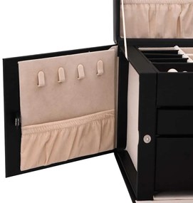 Caixa para jóias de 3 camadas com espelho com fechadura Preto