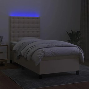 Cama box spring c/ colchão e LED 100x200 cm tecido cor creme