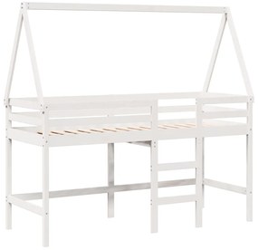 Cama alta c/ escada e telhado 90x200 cm pinho maciço branco