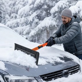 Pá de neve extensível 2 em 1 Raspador de gelo para pára-brisas de automóvel Cabeça giratória de 180° Cabo antiderrapante em EVA preto
