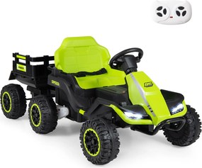 Trator Elétrico Infantil para crianças 3 a 6 anos, 152 x 68 x 60 cm, Reboque Removível 2 em 1, Verde