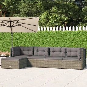 vidaXL 5 pcs conjunto lounge de jardim c/ almofadões vime PE cinzento