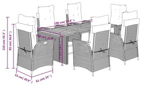 7 pcs conj. jantar jardim c/ almofadões vime PE bege misturado