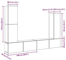 Conjunto de armário TV parede 4 pcs madeira carvalho artisiano