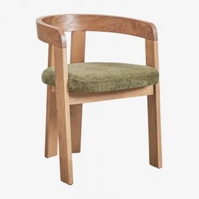 Cadeira De Jantar Estofada Yvone Com Braços De Madeira Madeira Natural & Tecido Chenille Verde Sálvia - Sklum