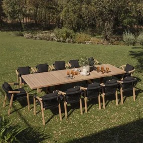 Conjunto De Mesa Retangular Extensível 200-260-320x100 Cm E 12 Cadeiras De Jardim Com Apoios De Braços Em Madeira De Acácia Duba Tecido Cinza Grafito