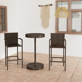 vidaXL 3 pcs conjunto de bar para jardim vime PE castanho